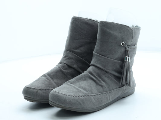 Primark Womens Grey Polyester Shearling Style Boot UK