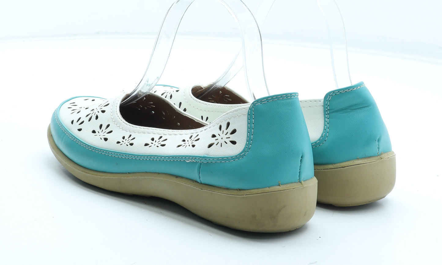 Cotton Traders Womens Blue Colourblock Leather Slip On Casual UK - Flower Pattern