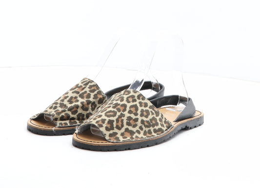 Avarca Menorquina Womens Brown Animal Print Fabric Slingback Sandal UK - Leopard Pattern