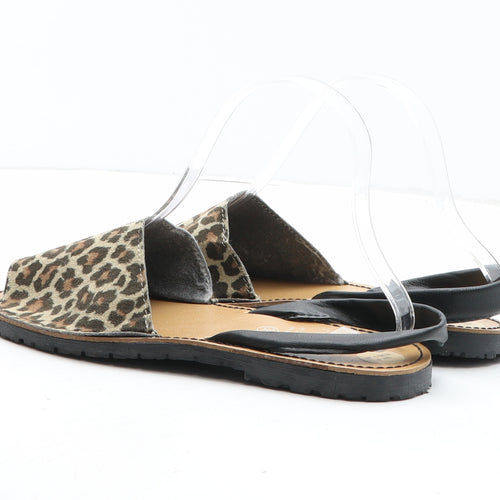 Avarca Menorquina Womens Brown Animal Print Fabric Slingback Sandal UK - Leopard Pattern