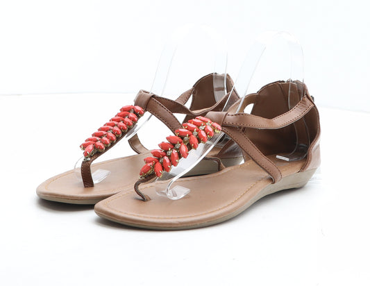 F&F Womens Brown Synthetic Thong Sandal UK