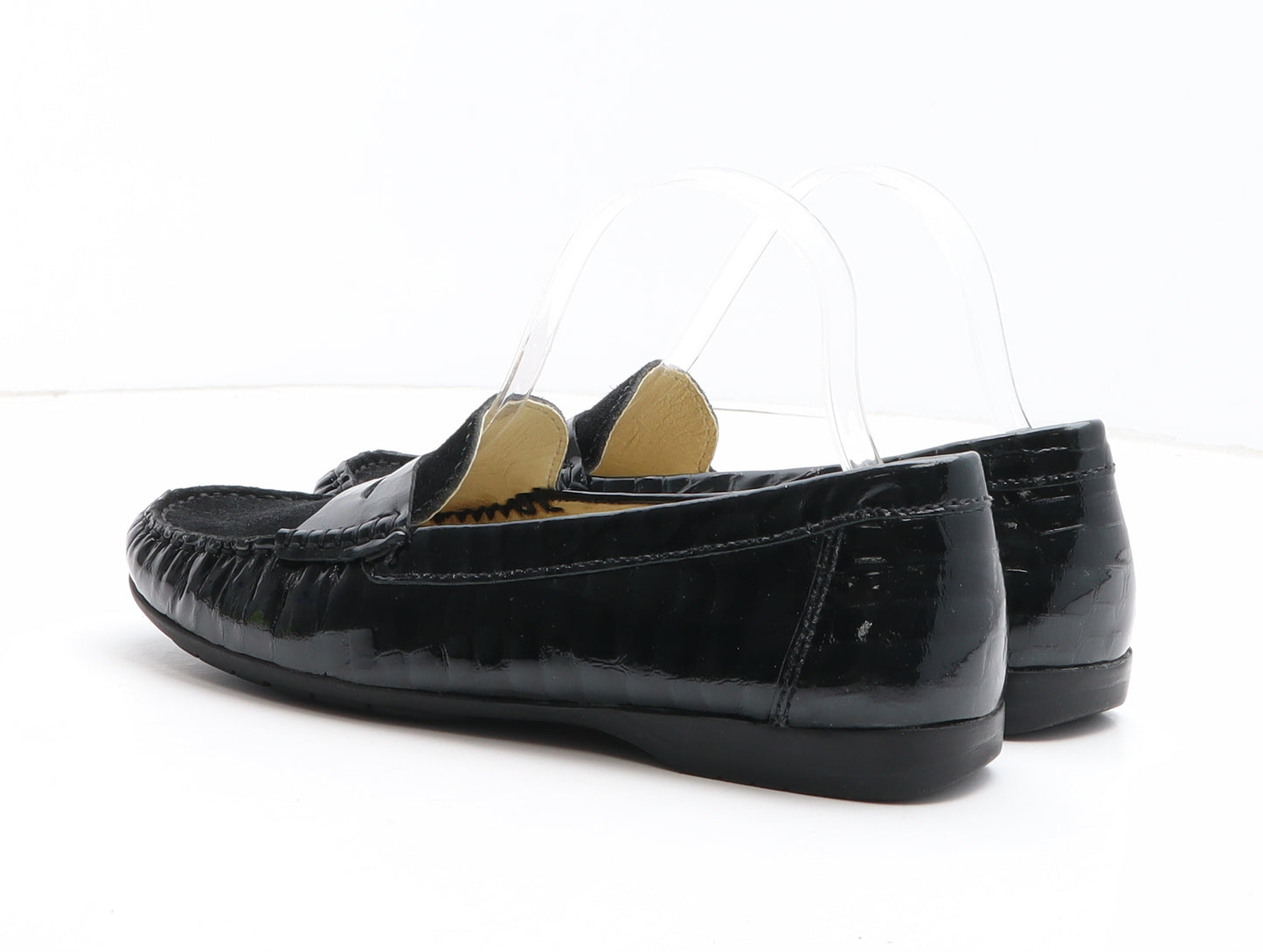 Artigiano Womens Black Leather Loafer Casual UK - Croc Texture