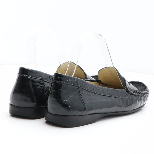 Artigiano Womens Black Leather Loafer Casual UK - Croc Texture