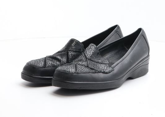 Medicus Womens Black Leather Slip On Casual UK - Croc Texture