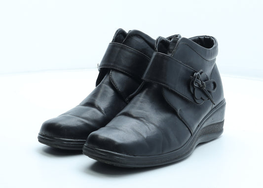 Preworn Womens Black Leather Bootie Boot UK - Flower Detail