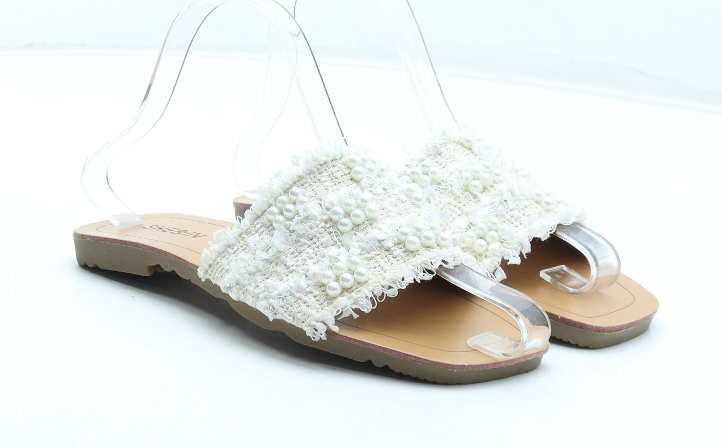 She&In Womens White Polyester Slip On Sandal UK
