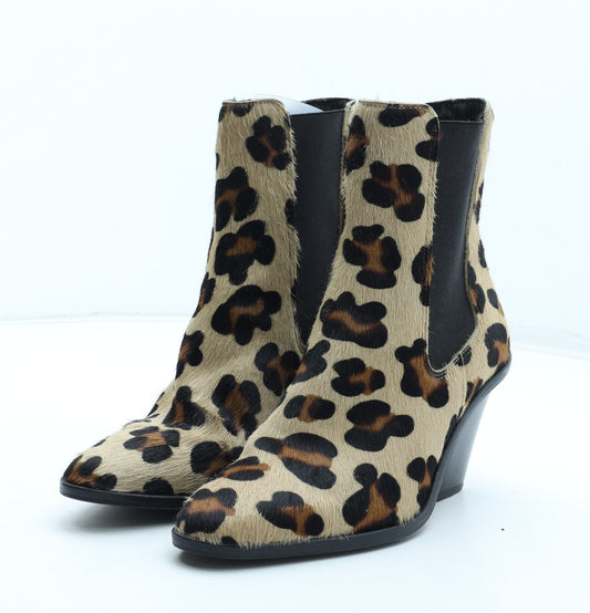 Topshop Womens Multicoloured Animal Print Leather Chelsea Boot UK - Leopard Pattern