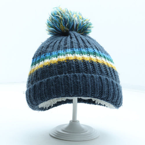 Winter Collections Boys Blue Striped Acrylic Bobble Hat Size S