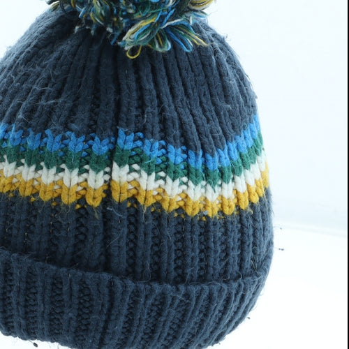 Winter Collections Boys Blue Striped Acrylic Bobble Hat Size S