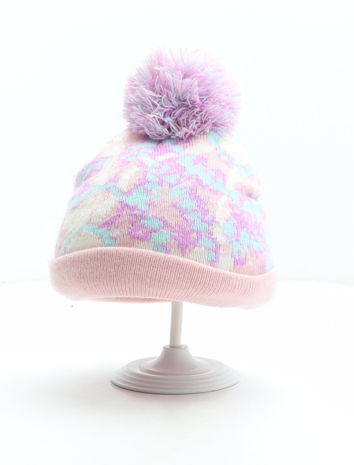 Capelli New York Girls Pink Geometric Acrylic Bobble Hat One Size - Size 2-4 Years