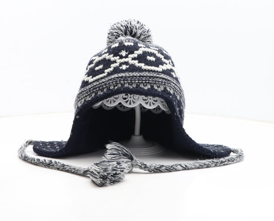 Preworn Mens Blue Fair Isle Acrylic Winter Hat One Size