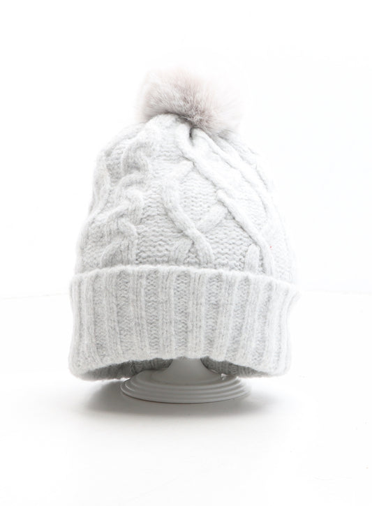 F&F Womens Grey Polyester Bobble Hat One Size