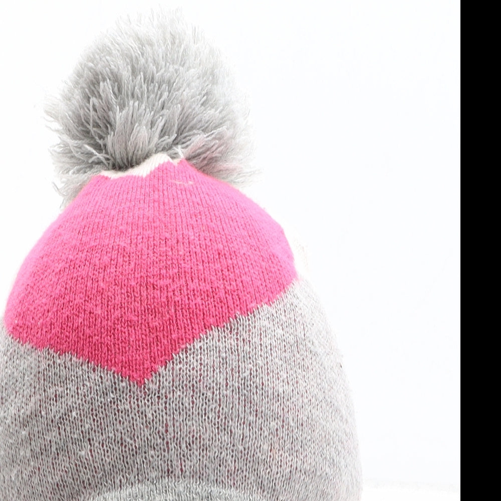 George Girls Grey Colourblock Polyester Bobble Hat One Size - Size 1-3 Years