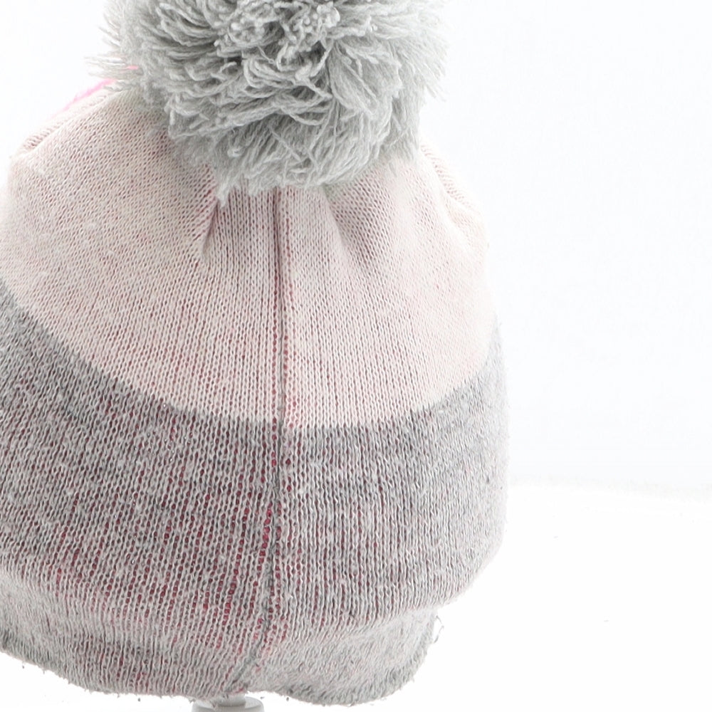 George Girls Grey Colourblock Polyester Bobble Hat One Size - Size 1-3 Years