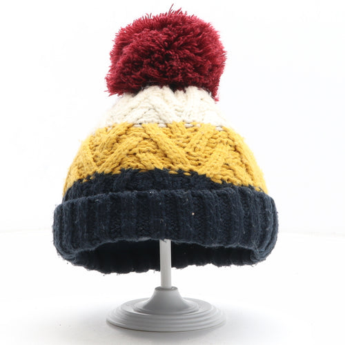 F&F Boys Multicoloured Colourblock Acrylic Bobble Hat One Size - Size 3-6 Years