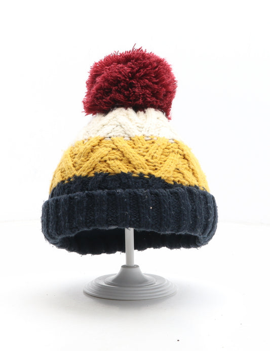 F&F Boys Multicoloured Colourblock Acrylic Bobble Hat One Size - Size 3-6 Years