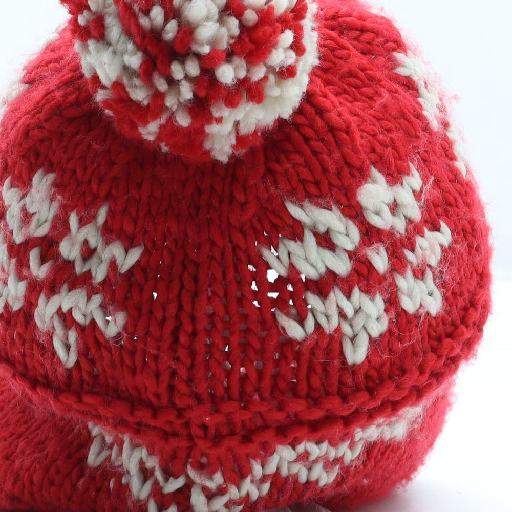 Preworn Womens Red Fair Isle Acrylic Bobble Hat One Size