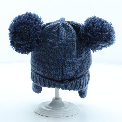 Preworn Boys Blue Acrylic Bobble Hat Size S - Bear