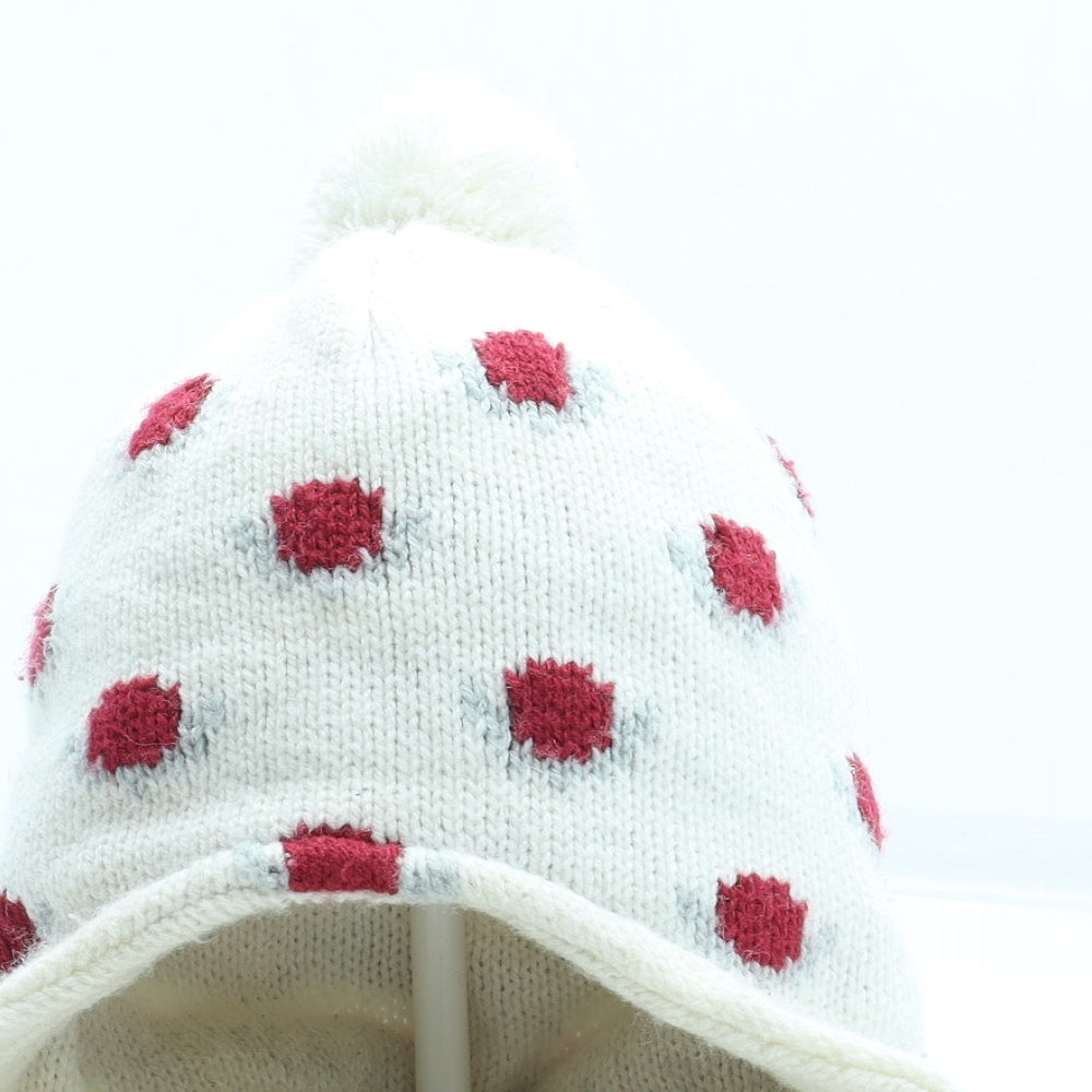 Preworn Girls White Polka Dot Acrylic Winter Hat Size S