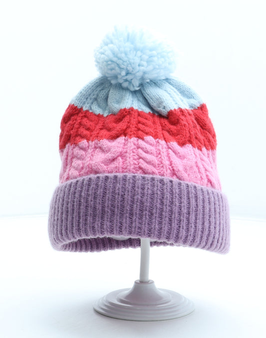 Marks and Spencer Girls Multicoloured Colourblock Acrylic Bobble Hat Size S - Size 3-6 years