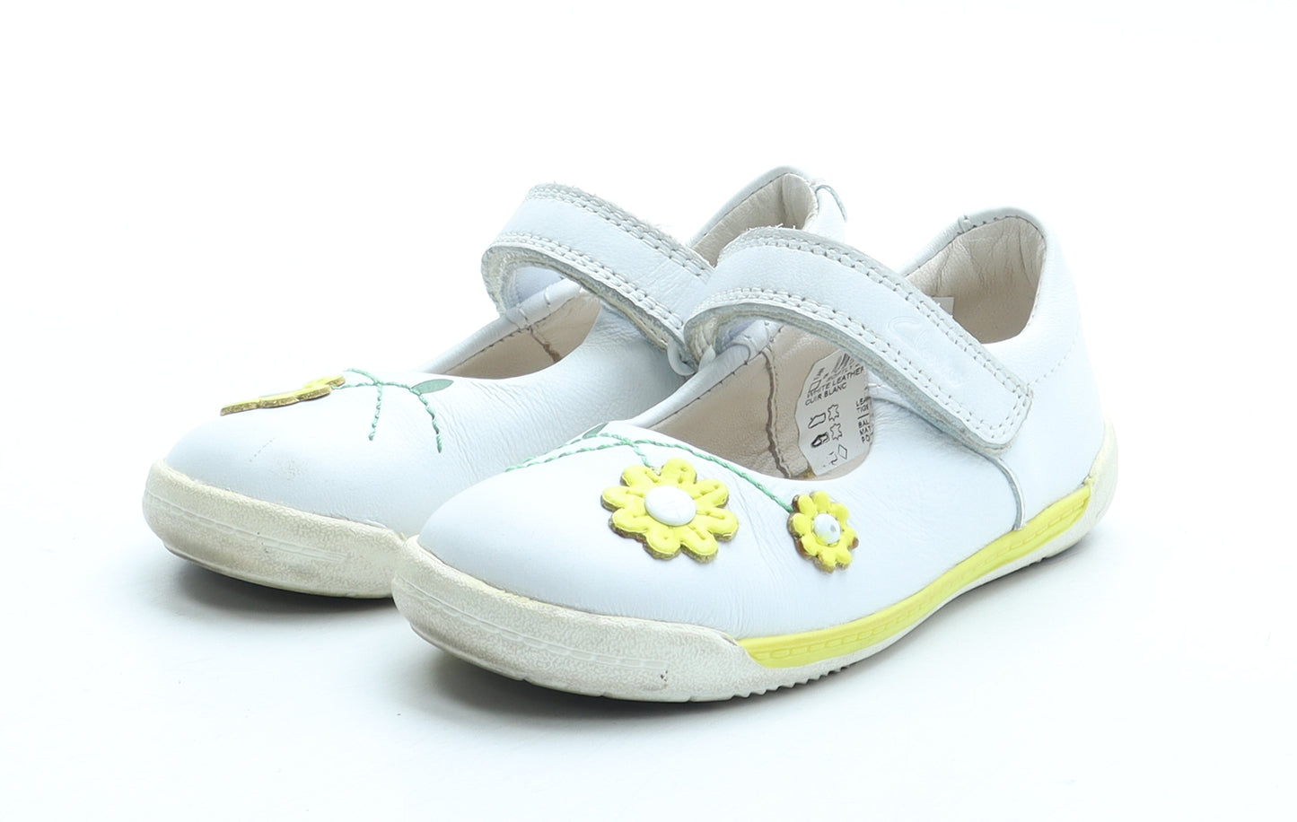 Clarks Girls White Leather Slip On Casual UK 5 - Flower Detail