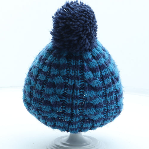 Marks and Spencer Boys Blue Striped Acrylic Bobble Hat Size S - Size 18-36 Months