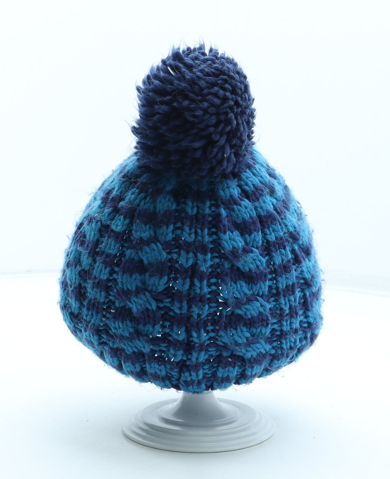 Marks and Spencer Boys Blue Striped Acrylic Bobble Hat Size S - Size 18-36 Months