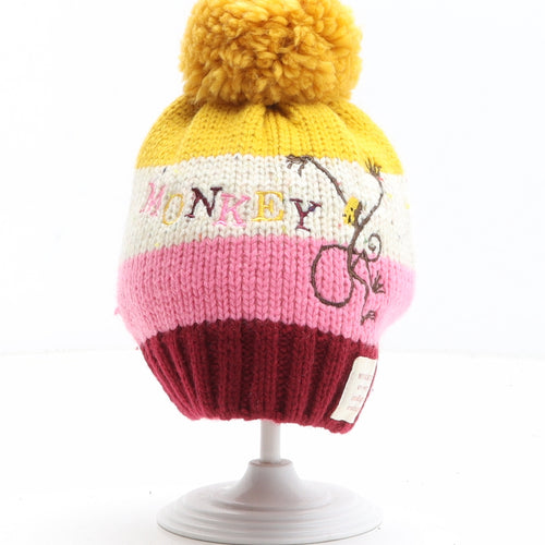 Marks and Spencer Girls Multicoloured Colourblock Acrylic Bobble Hat One Size - Monkey