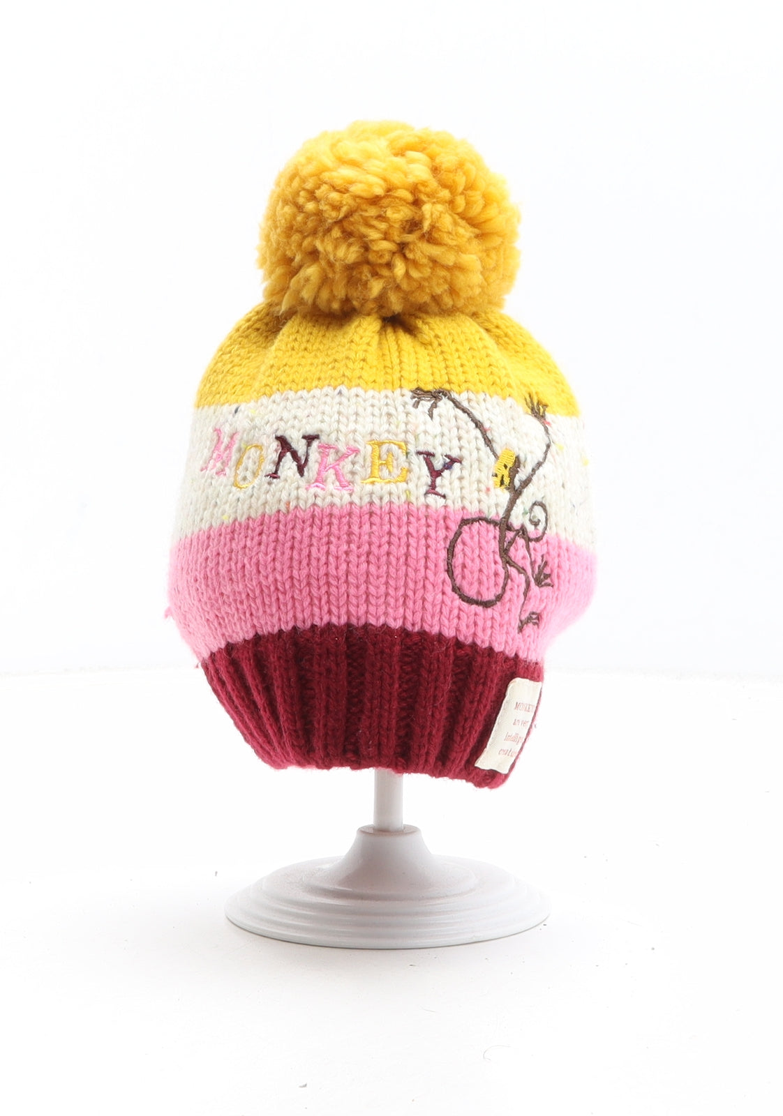 Marks and Spencer Girls Multicoloured Colourblock Acrylic Bobble Hat One Size - Monkey
