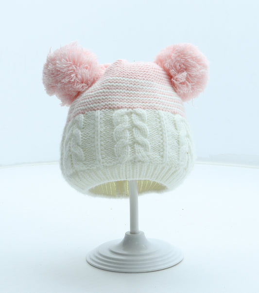Nutmeg Girls Pink Colourblock Acrylic Bobble Hat Size S - Size 6-12 months