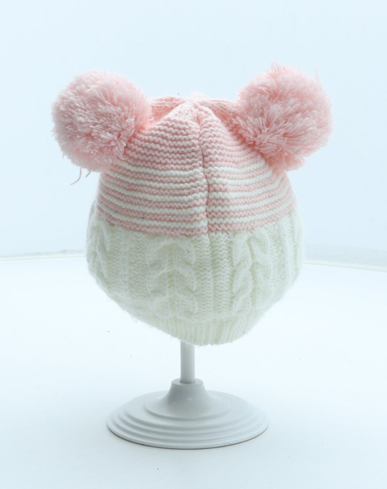 Nutmeg Girls Pink Colourblock Acrylic Bobble Hat Size S - Size 6-12 months