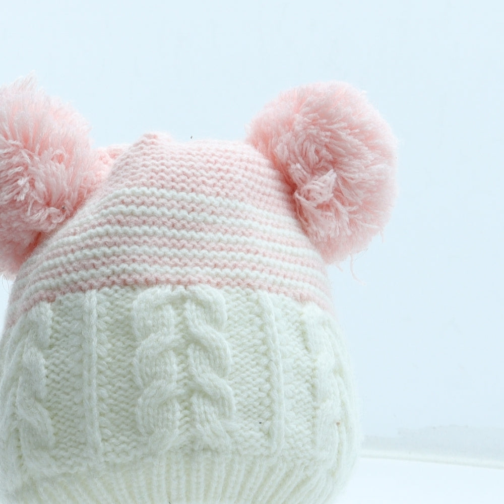 Nutmeg Girls Pink Colourblock Acrylic Bobble Hat Size S - Size 6-12 months