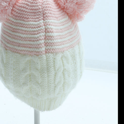 Nutmeg Girls Pink Colourblock Acrylic Bobble Hat Size S - Size 6-12 months