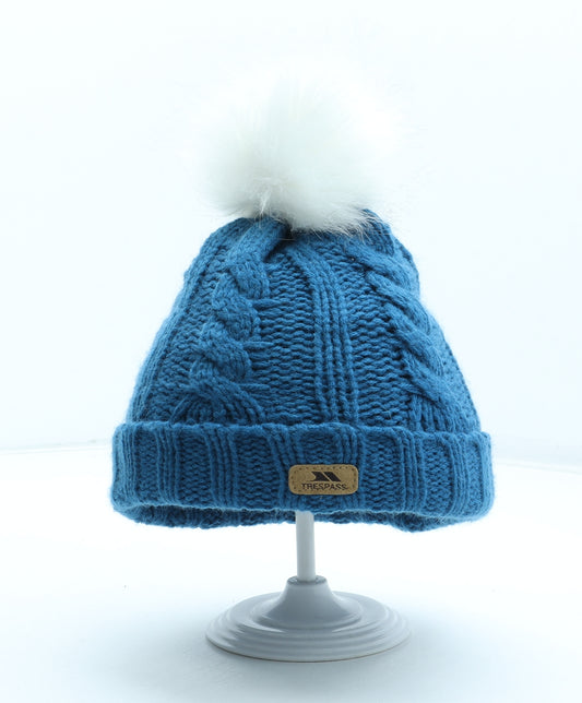 Trespass Boys Blue Acrylic Bobble Hat Size S - Size 2-4 Years