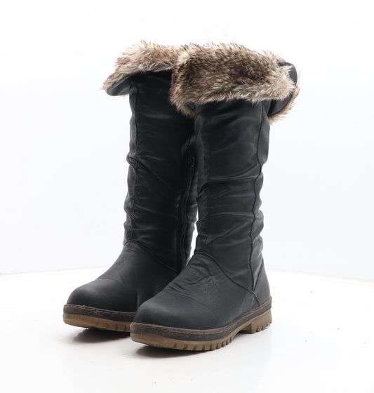 Preworn Womens Black Synthetic Shearling Style Boot UK