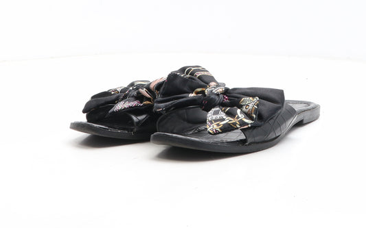 Queen Vivi Womens Black Synthetic Slip On Sandal UK - Croc Texture