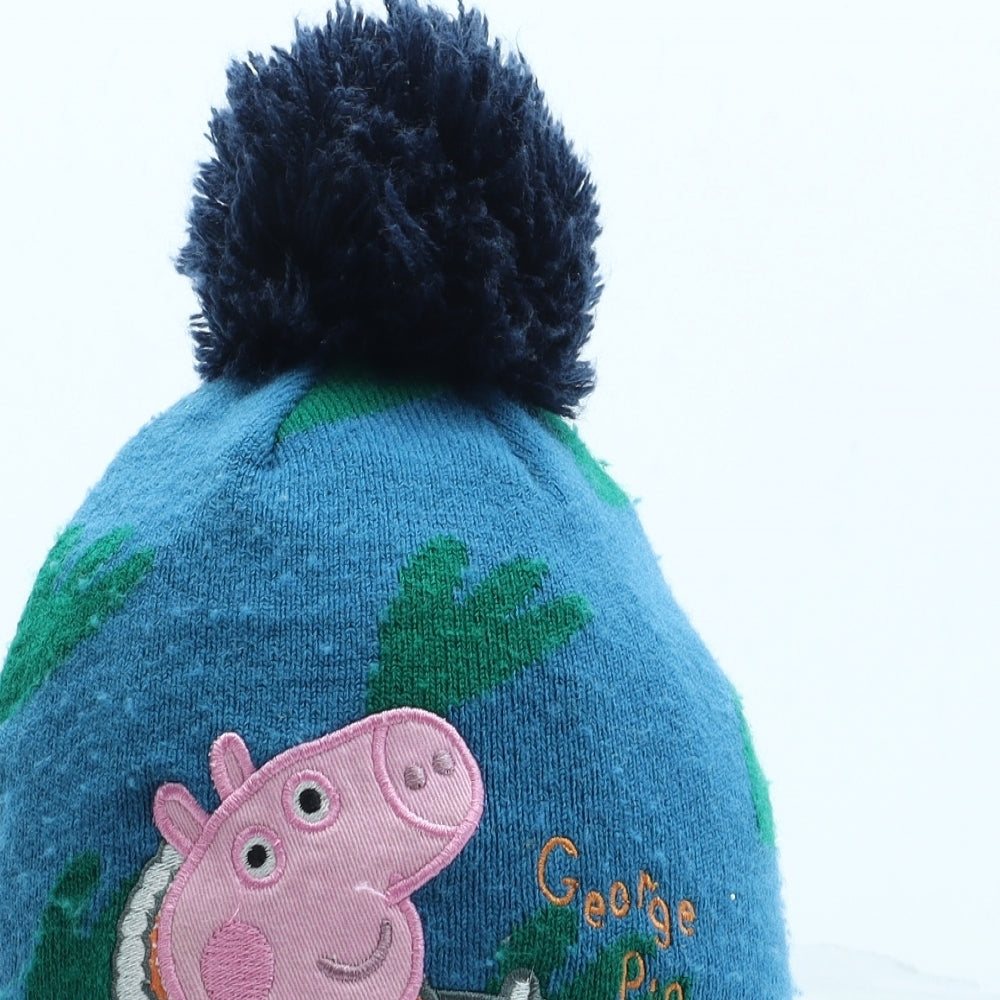 Nutmeg Boys Blue Geometric Acrylic Bobble Hat Size S - Peppa Pig Size 1-3 Years