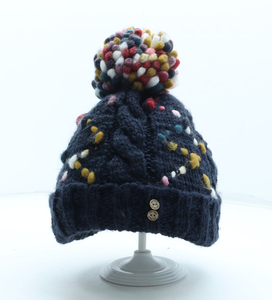 Fat Face Womens Blue Acrylic Bobble Hat One Size