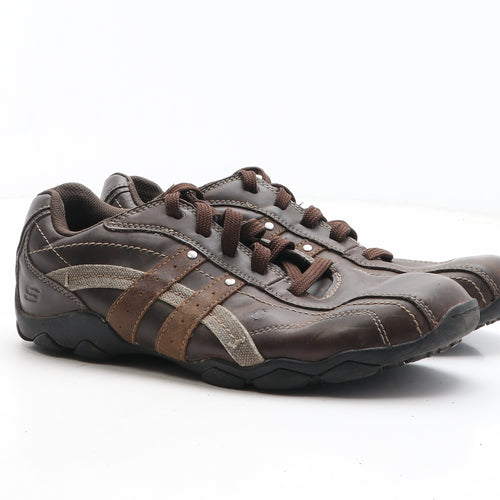 Skechers Mens Brown Leather Trainer Casual UK 8