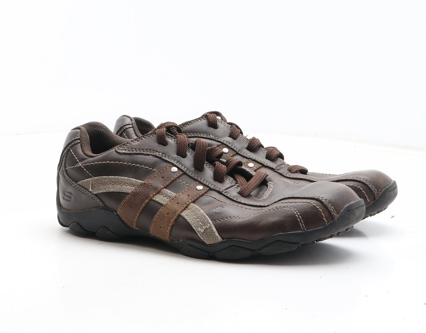 Skechers Mens Brown Leather Trainer Casual UK 8