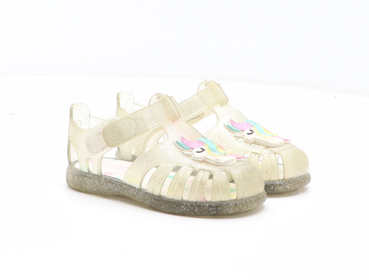 Preworn Girls Clear Synthetic Fisherman Sandal UK 7 25 - Unicorn Detail UK Size Estimated 7