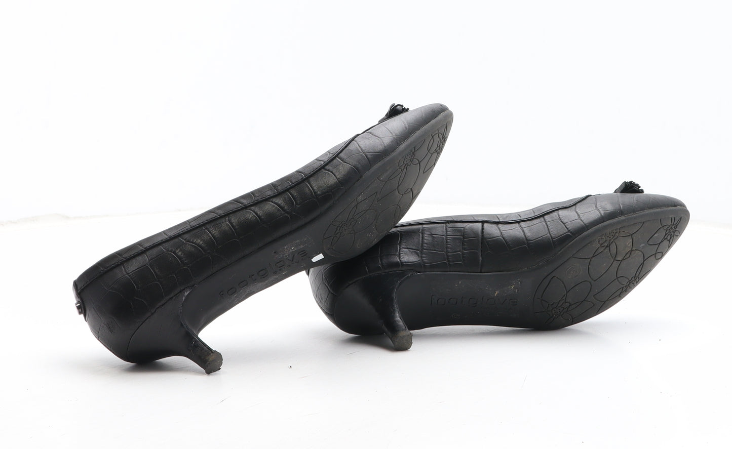 FootGlove Womens Black Synthetic Court Heel UK - Croc Texture