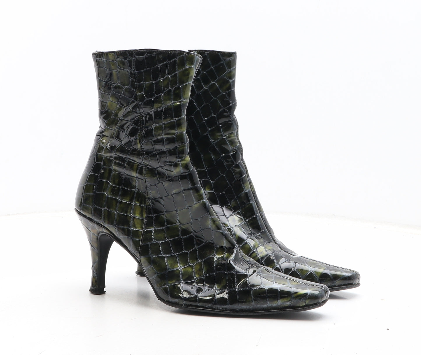 Lotus Womens Green Animal Print Leather Bootie Boot UK - Croc Texture