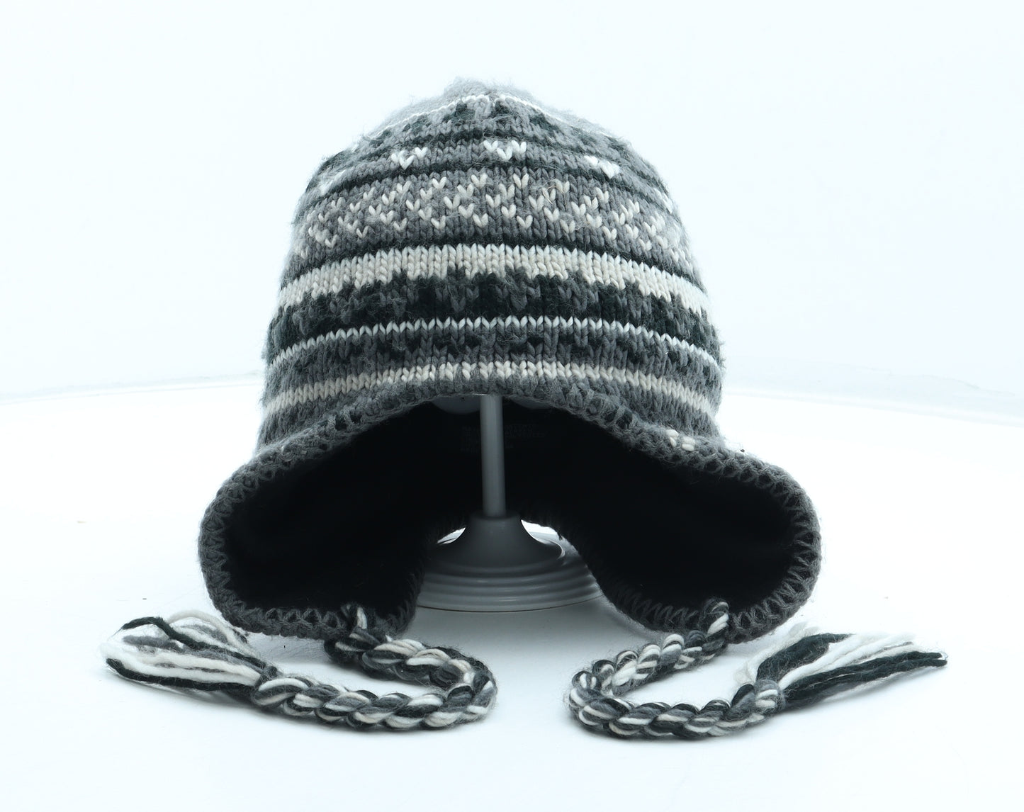Preworn Boys Grey Fair Isle Acrylic Winter Hat Size S