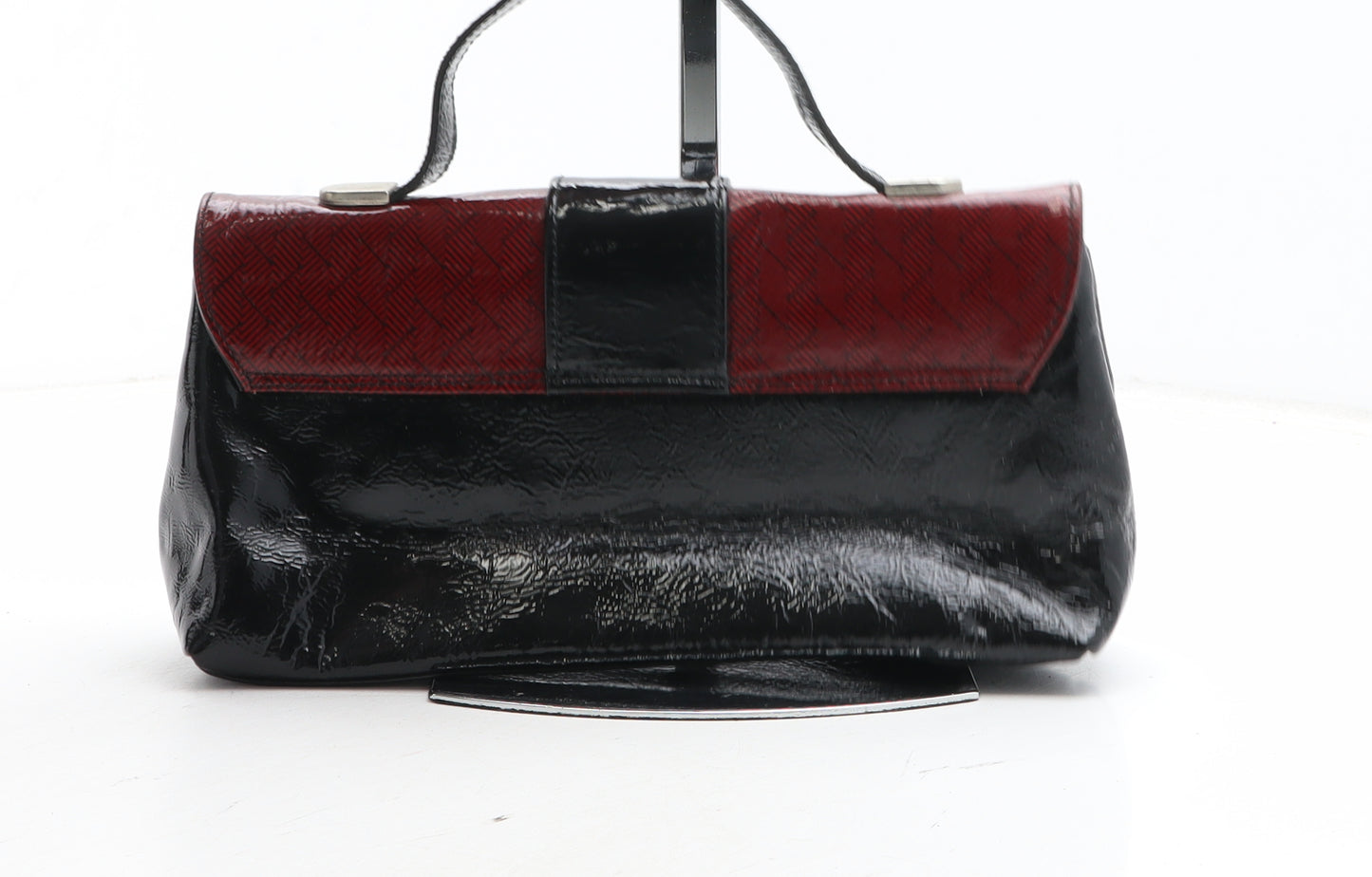 Ezzio Womens Black Colorblock Polyurethane Top Handle Bag Size Small
