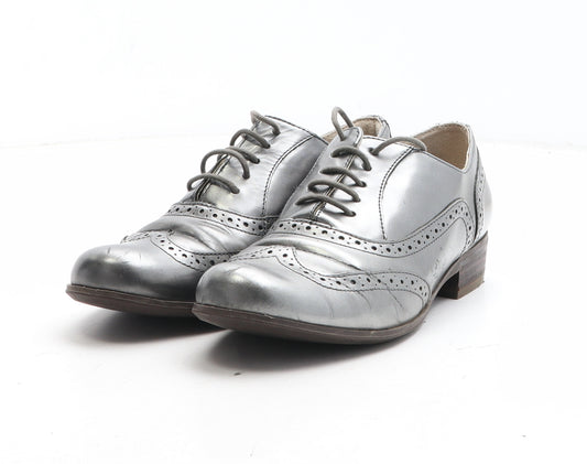 Clarks Womens Grey Leather Oxford Casual UK - Brogue Style UK Size Estimated 5