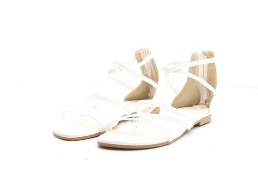 Preworn Womens White Synthetic Strappy Sandal UK