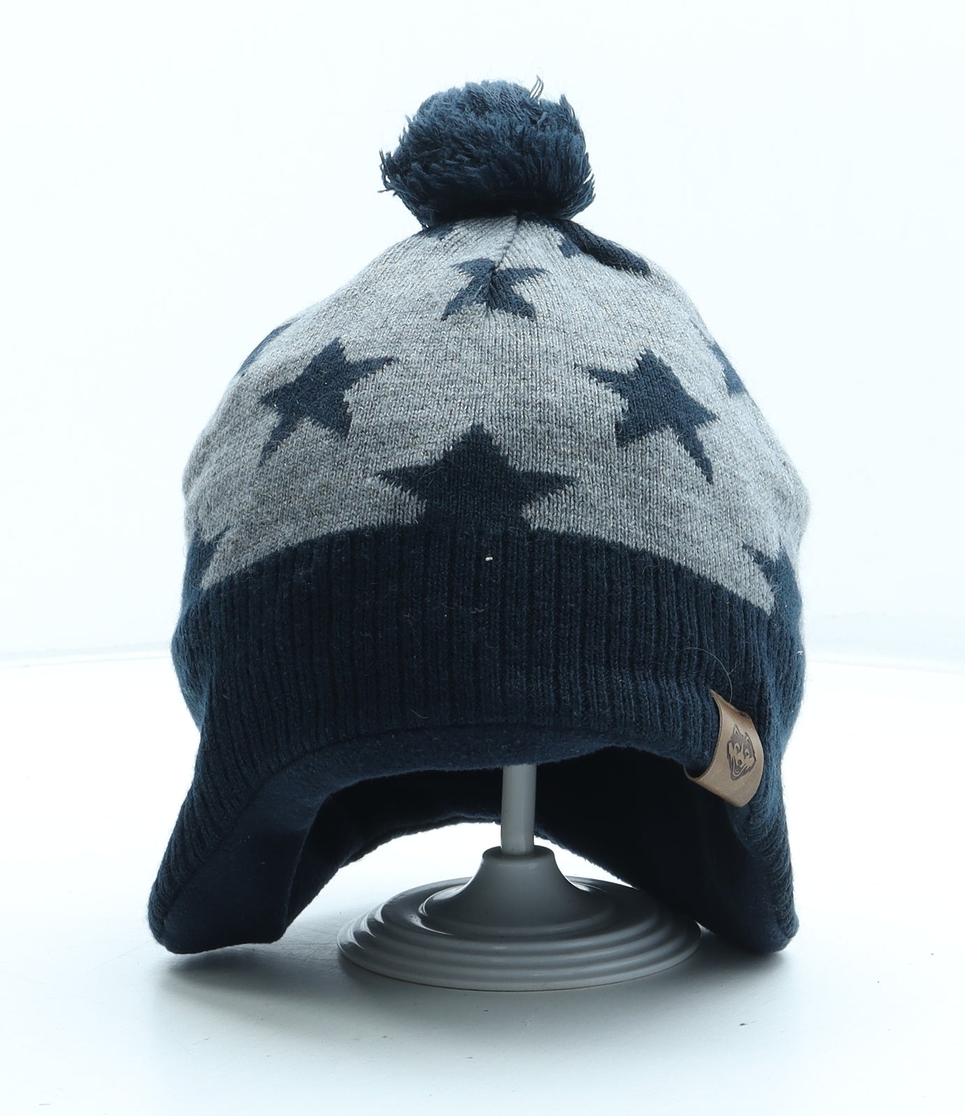 H&M Boys Blue Geometric Acrylic Bobble Hat One Size - Star Pattern Size 4-8 Years