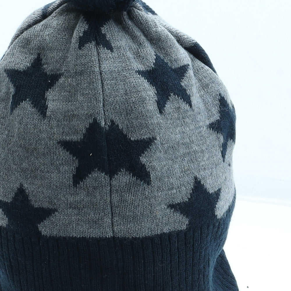 H&M Boys Blue Geometric Acrylic Bobble Hat One Size - Star Pattern Size 4-8 Years