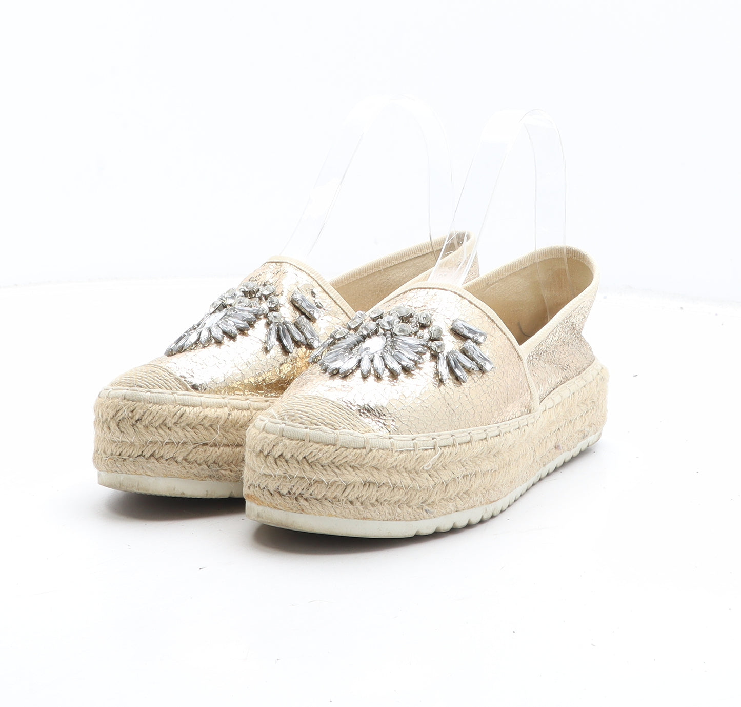 Preworn Womens Gold Fabric Espadrille Casual UK